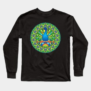 Peacock Bird Mandala Style Abstract Design Long Sleeve T-Shirt